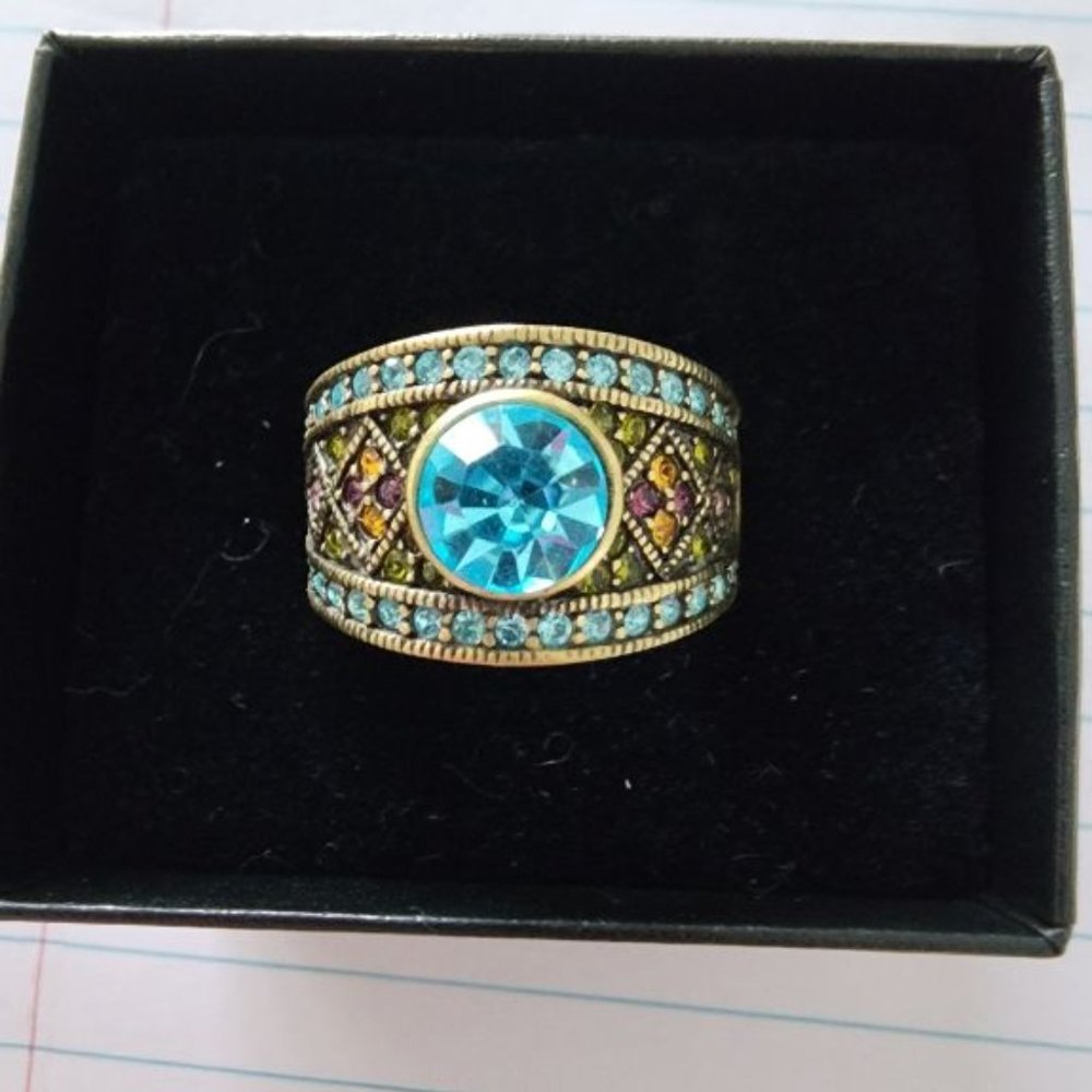 HEIDI DAUS CRYSTAL AQUAMARINE STONE CITRINE PERIDOT ROSE RING - NEW WITH TAGS